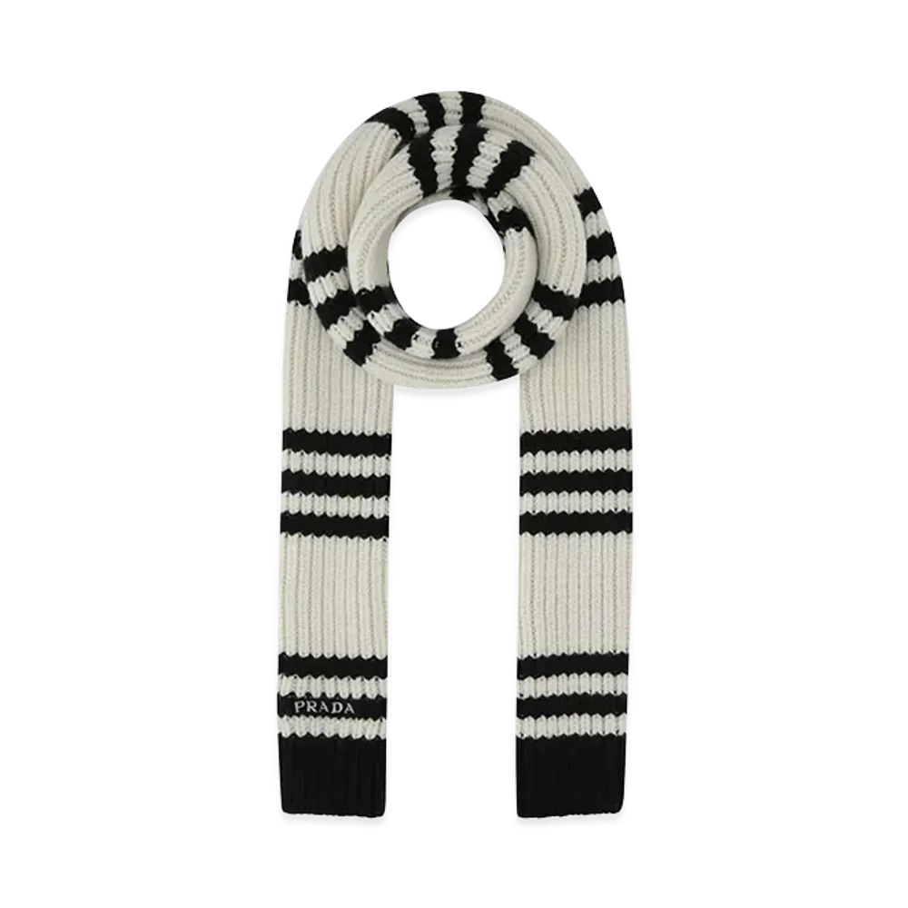 PRADA Women's Embroidered Cashmere Scarf "White/Black"