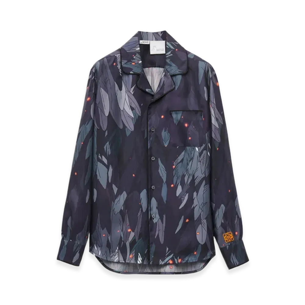 LOEWE x Howl's Moving Castle Feathers Pajama Blouse in Silk "Navy Blue"