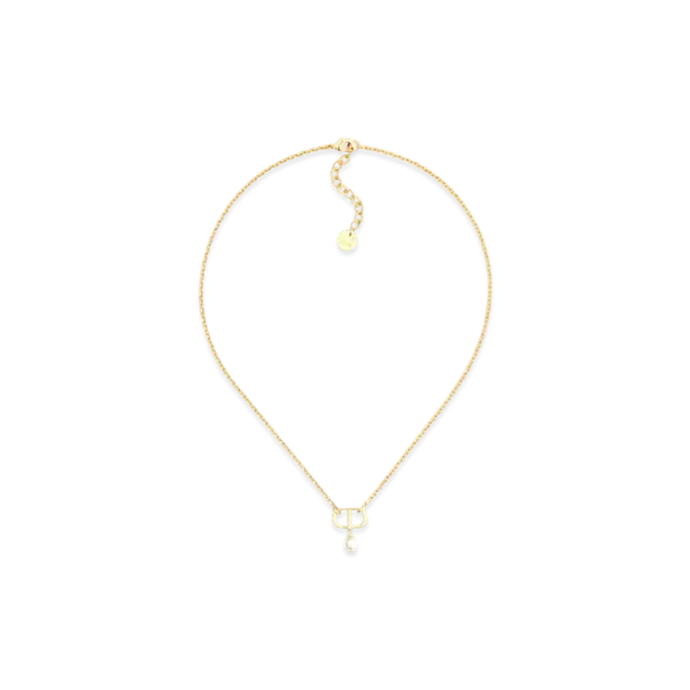 Dior Petit CD Necklace Metal with a Resin Pearl "White/Gold"