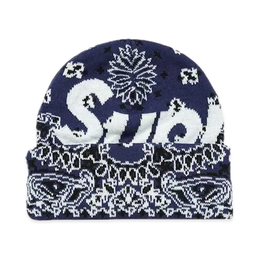 Supreme Bandana Big Logo Beanie "Blue"