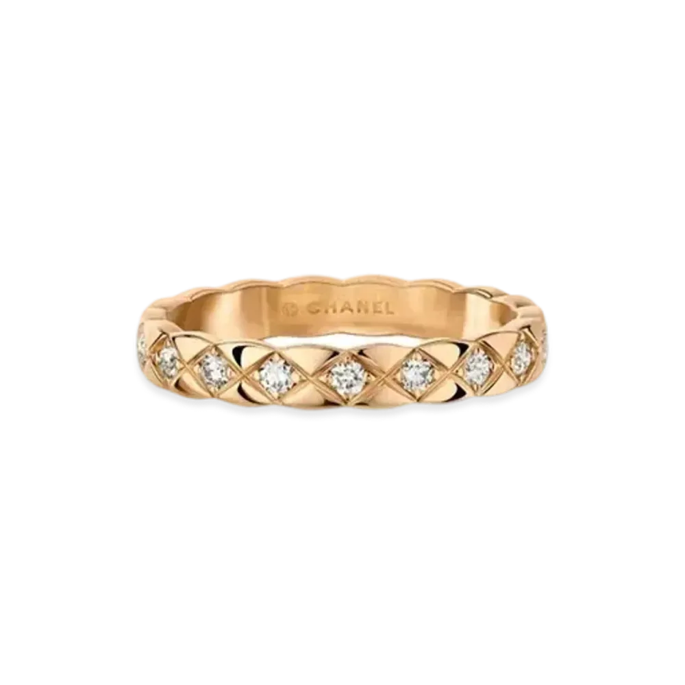 CHANEL Coco Crush Ring Quilted Motif Mini Version 18K Diamonds "Beige Gold"