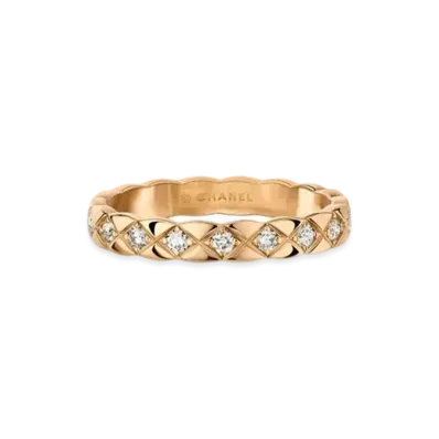 CHANEL Coco Crush Ring Quilted Motif Mini Version 18K Diamonds "Beige Gold"