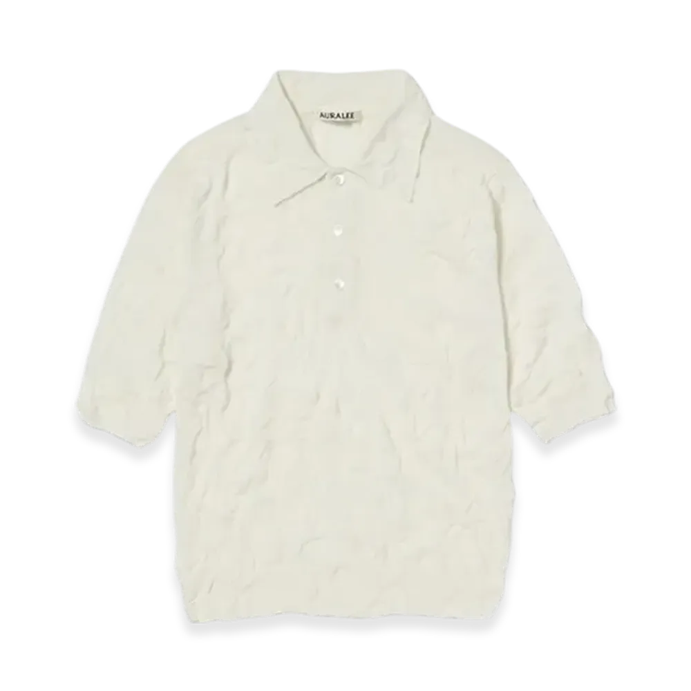AURALEE Wrinkled Wool Polyester High Gauge Knit Polo "Ivory White"