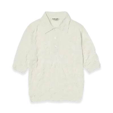 AURALEE Wrinkled Wool Polyester High Gauge Knit Polo "Ivory White"