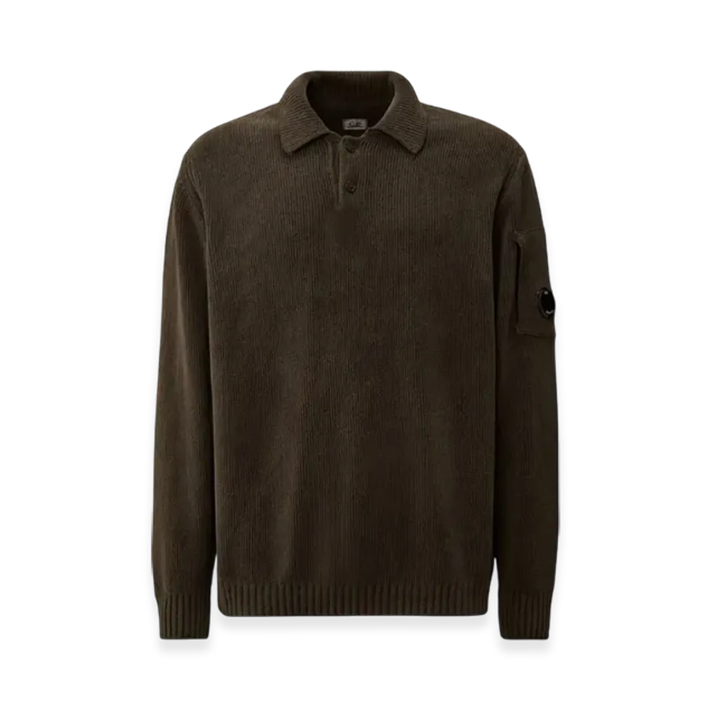 C.P. Company Cotton Chenille Polo Sweater "Dark Shadow Grey"