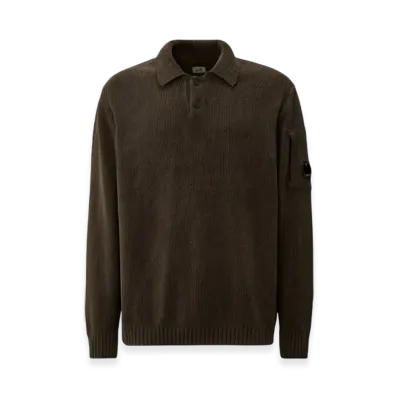 C.P. Company Cotton Chenille Polo Sweater "Dark Shadow Grey"