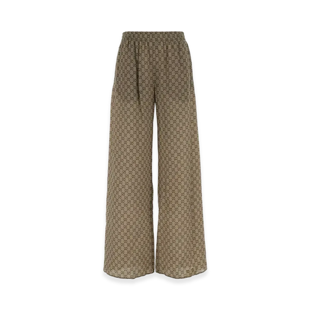 GUCCI Women's GG Print Silk Leisure Pants "Beige"