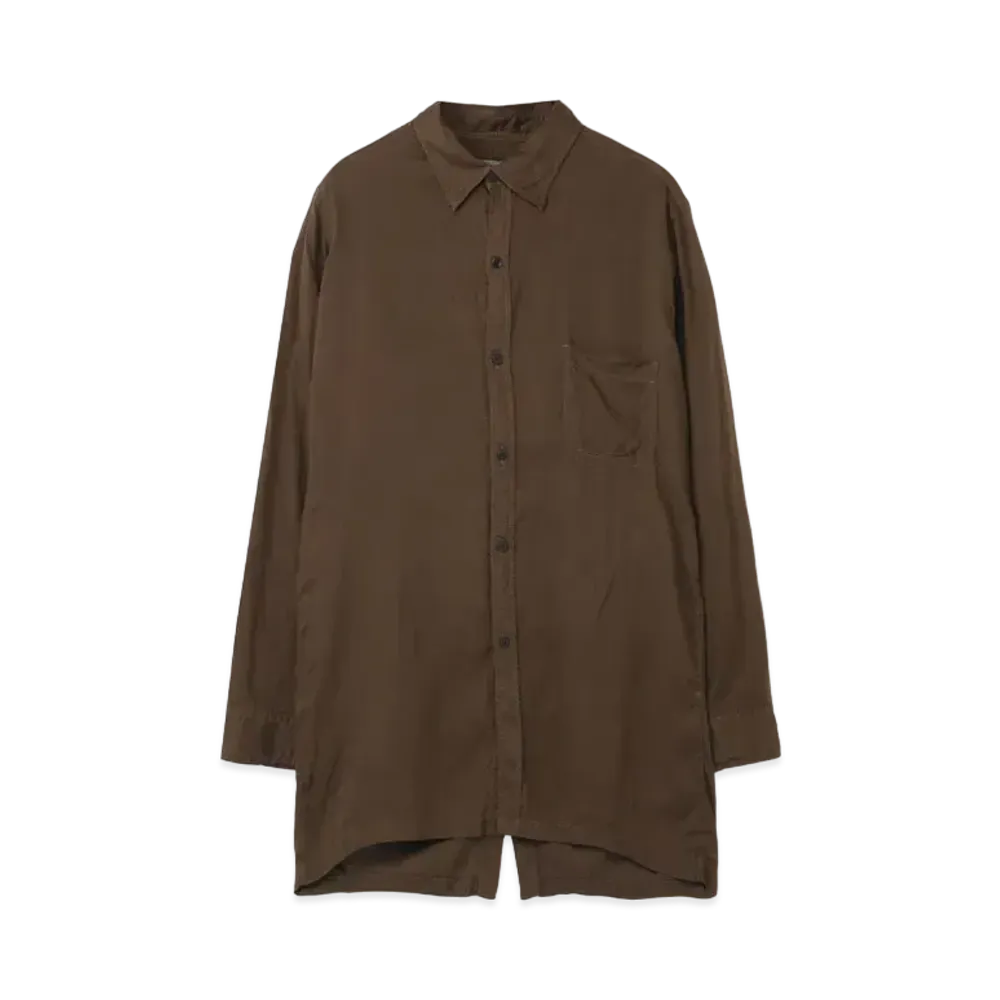 Yohji Yamamoto Pour Homme CELLULOSE GARMENT DYE LAWN BACK OPEN BLOUSE "Khaki"