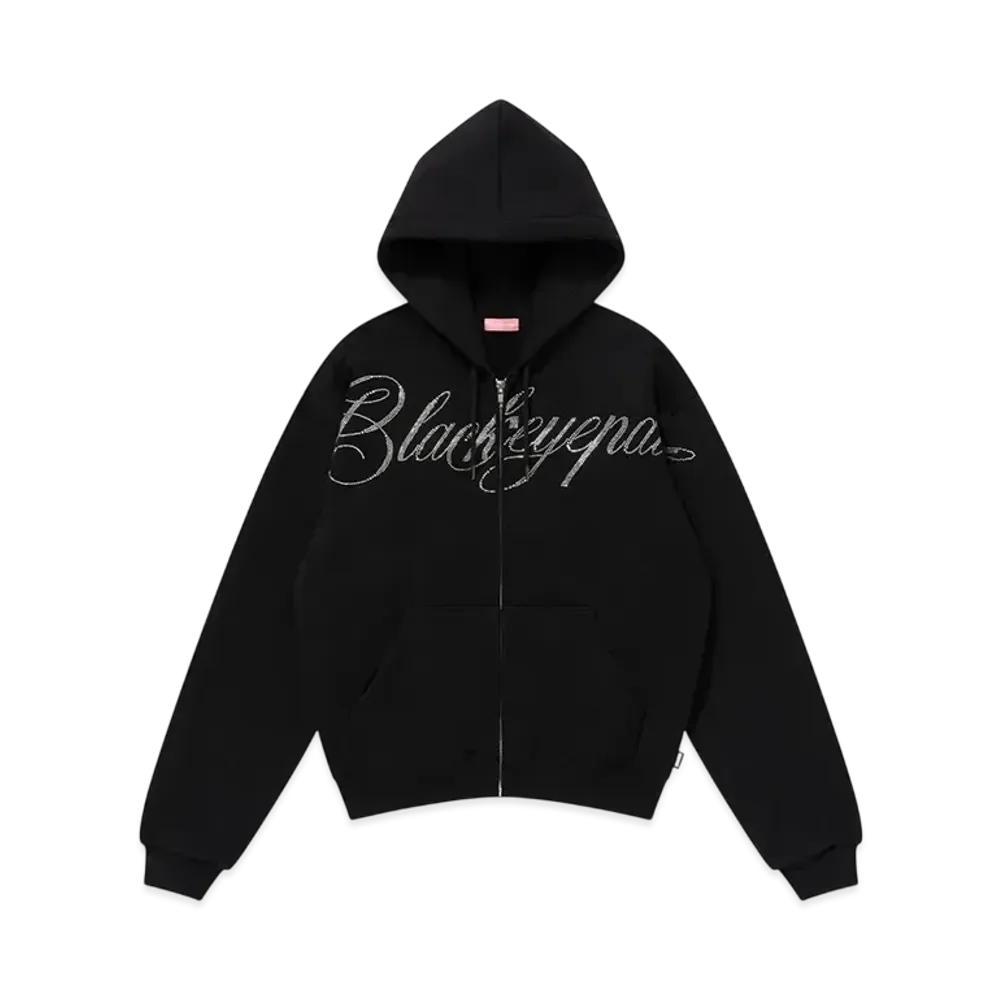 BlackEyePatch Rhinestone Big Script Zip Hoodie "Black"