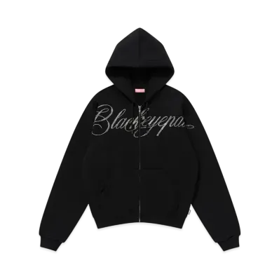 BlackEyePatch Rhinestone Big Script Zip Hoodie "Black"