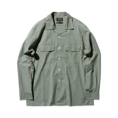 BEAMS Open Collar Slab Chambray "Sage"