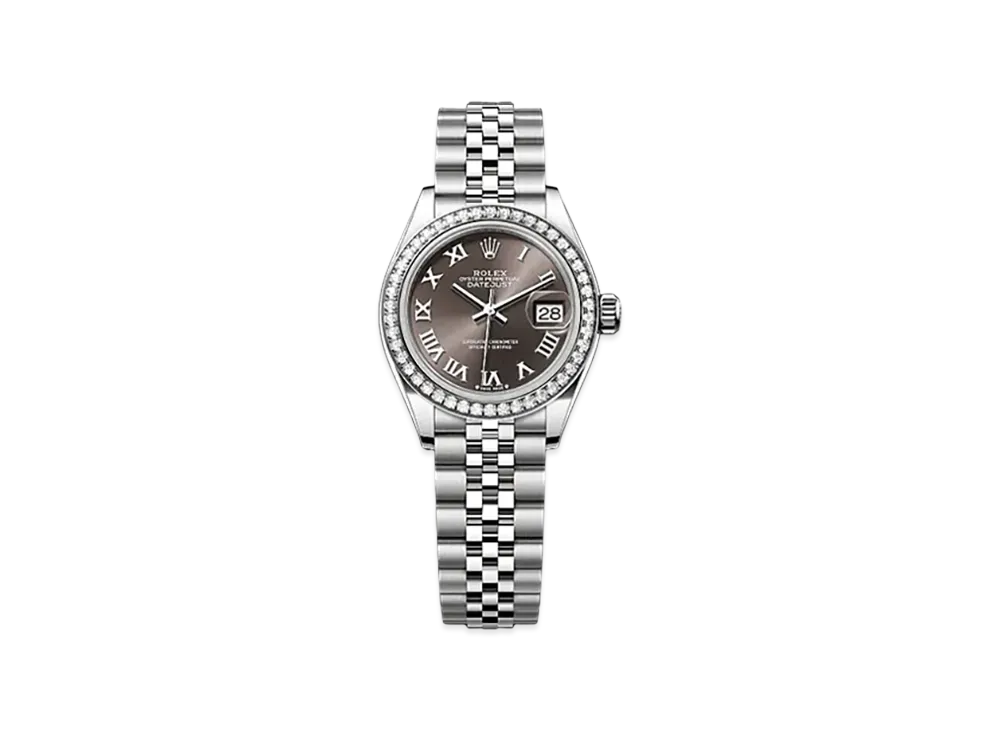 ROLEX Lady-Datejust 28mm Oystersteel & White Gold Diamond 279384RBR "Dark Grey"