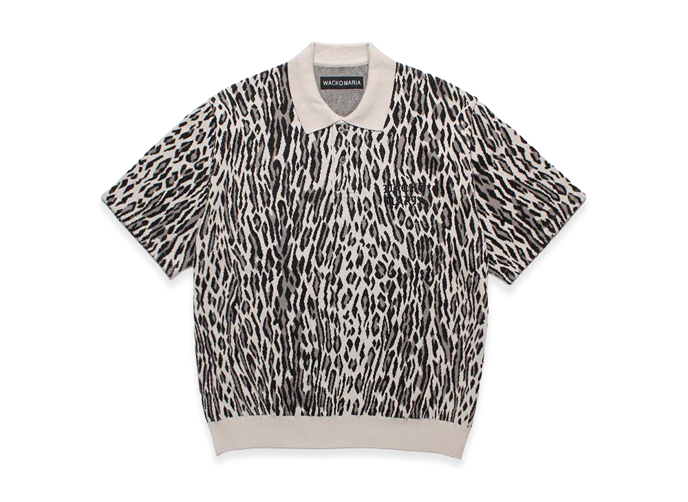 WACKO MARIA Leopard Jacquard Knit Polo Shirt "Ivory"