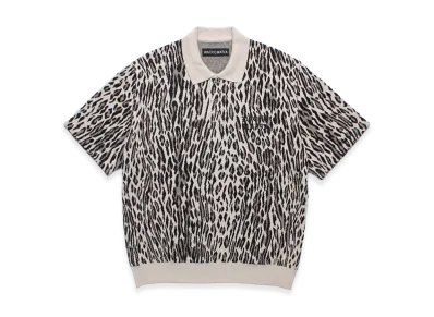WACKO MARIA Leopard Jacquard Knit Polo Shirt "Ivory"