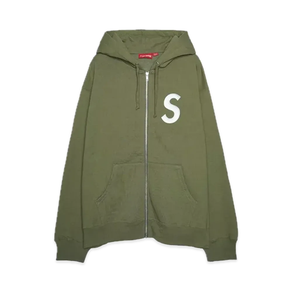 Supreme S Logo Zip Up Hooded Sweatshirt "Light Olive" (FW24)
