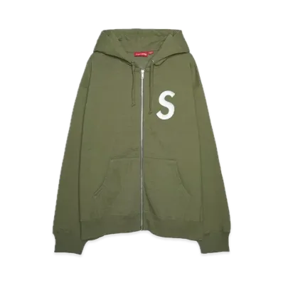 Supreme S Logo Zip Up Hooded Sweatshirt "Light Olive" (FW24)