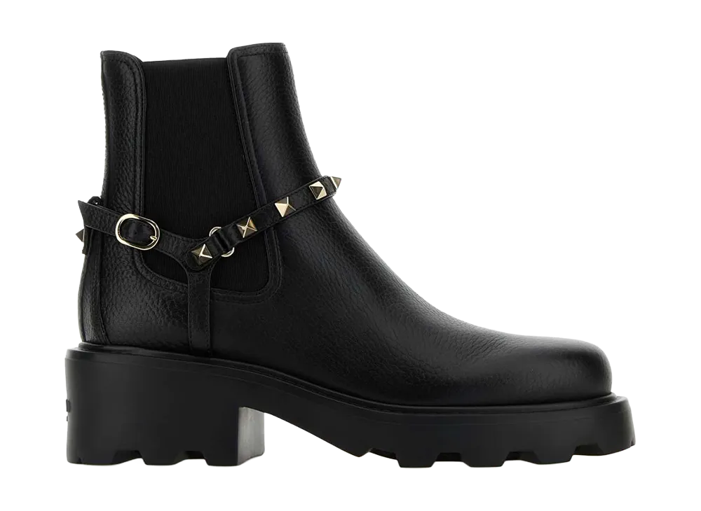 Valentino Garavani Women's Stivaletti Rockstud In Pelle Nera "White"