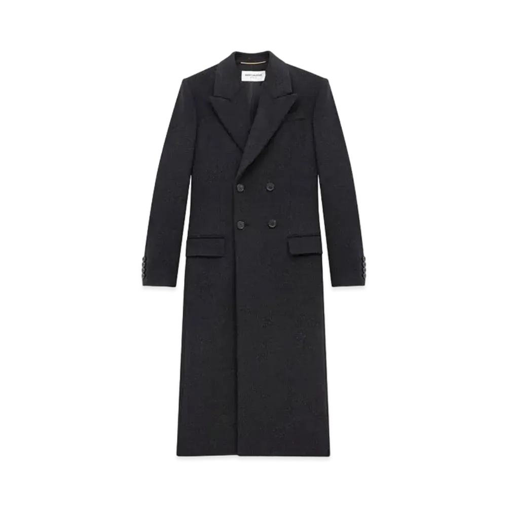 Saint Laurent Women's Long Coat in Cashmere and Wool Felt "Anthracite"