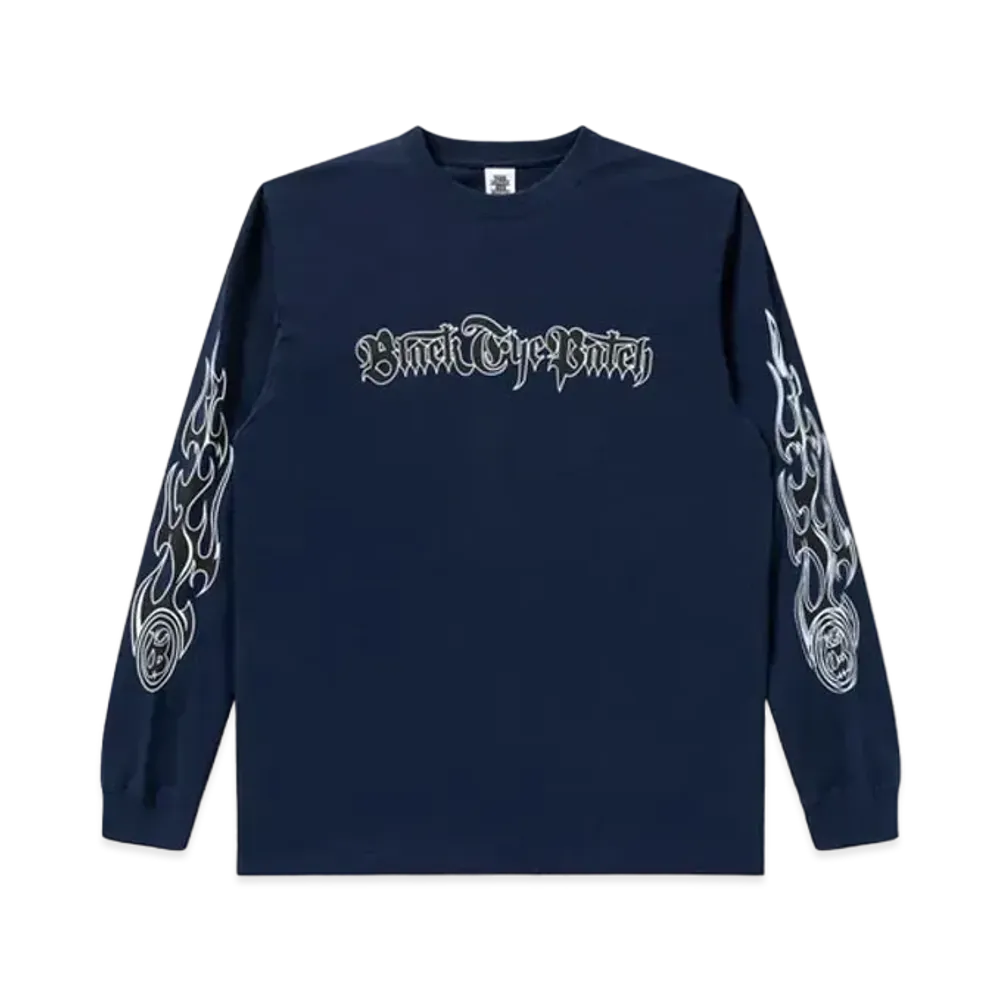 Black Eye Patch Tribal Flames L/S Tee "Navy"