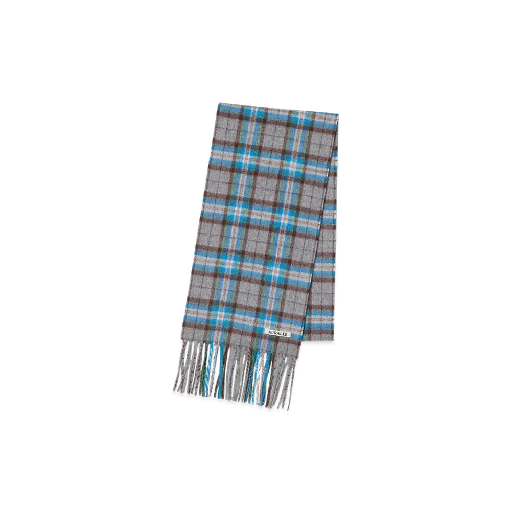 AURALEE Cashmere Check Stole "Gray Blue Check"