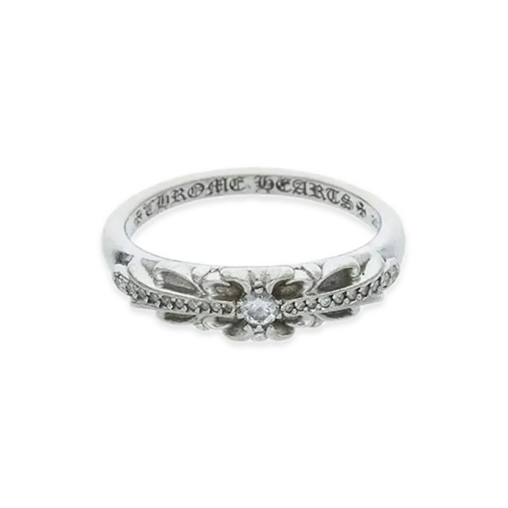 Chrome Hearts 18K Baby Classic Floral Cross Pave Diamond Ring "White Gold"