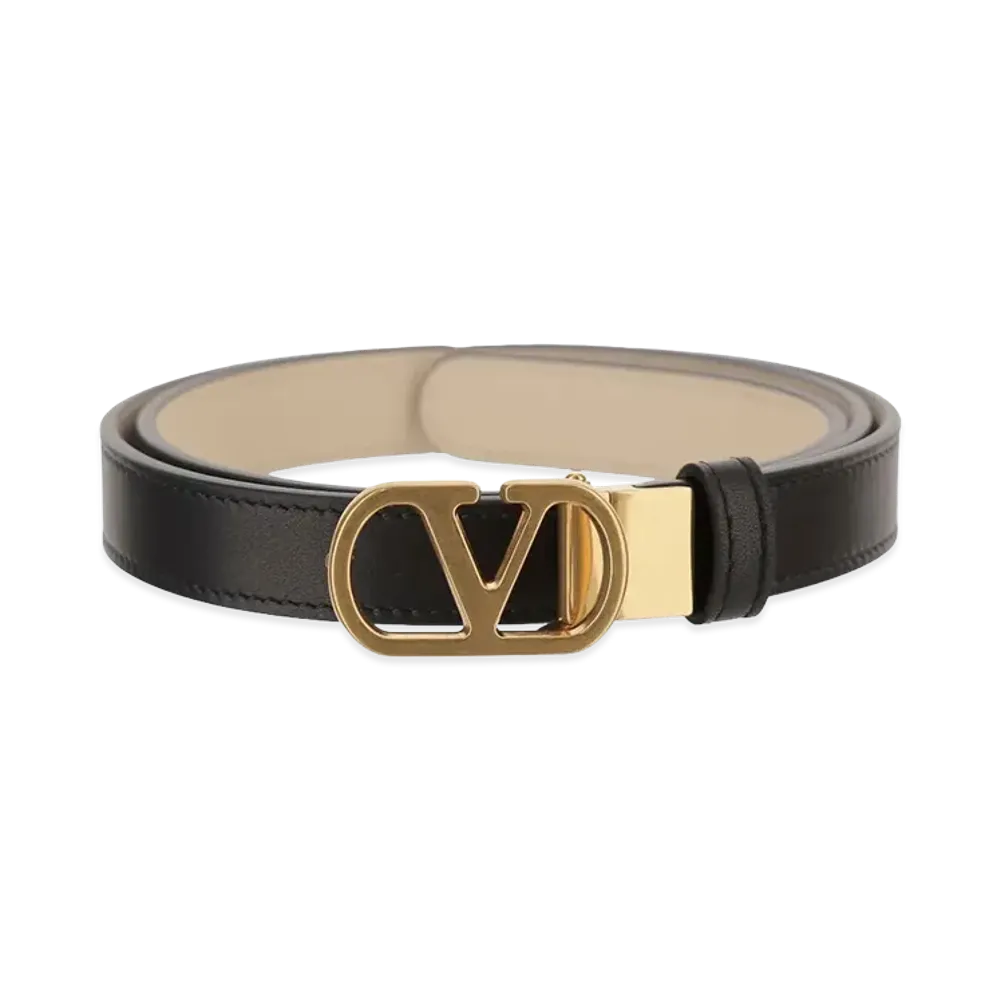 Valentino Women's Reversible V Logo Signature 20 Leather Belt "Nero/Butter"