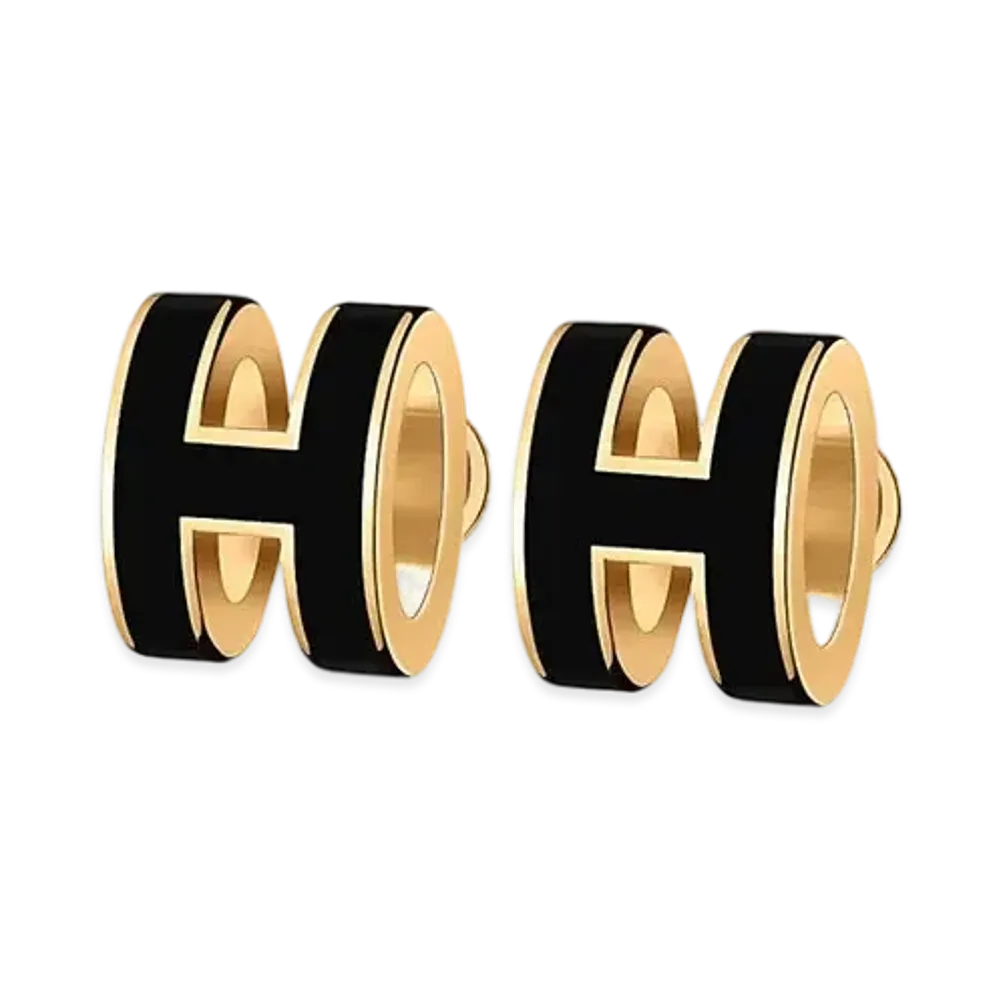 Hermes Mini Pop H Earrings "Noir/Gold"