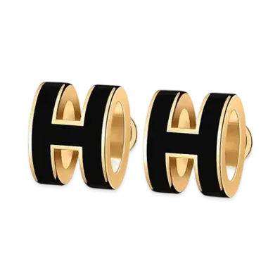 Hermes Mini Pop H Earrings "Noir/Gold"