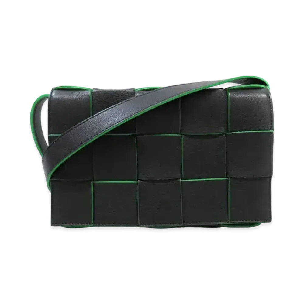 Bottega Veneta Cassette Crossbody Bag "Black/Parrot Green"