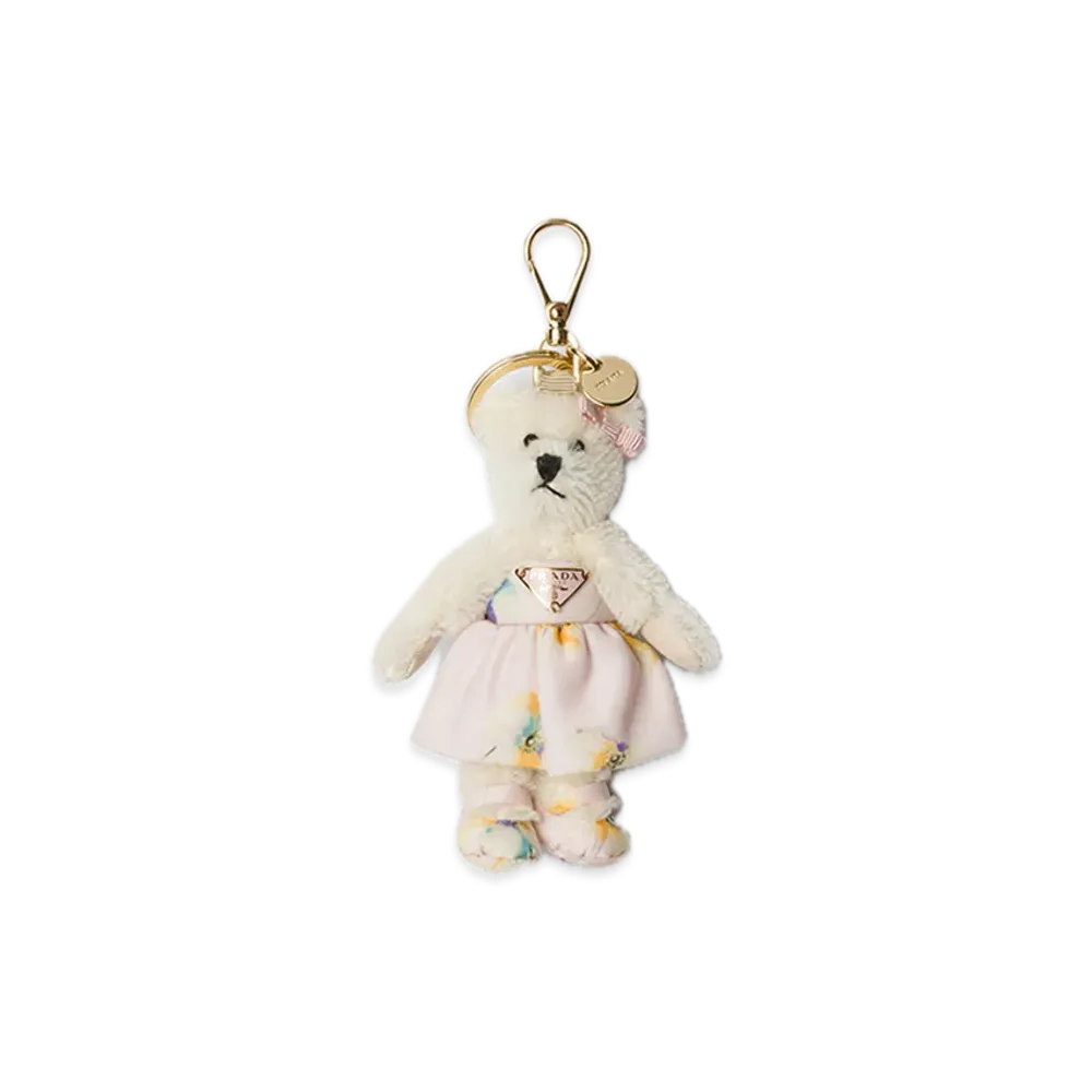 PRADA Teddy Bag Charm with Metal Ring "White/Pink"