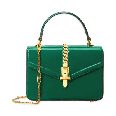 GUCCI Sylvie 1969 Patent Leather Mini Top Handle Bag "Emerald Green Patent"