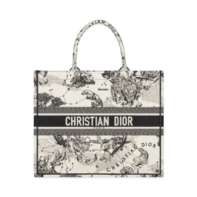 Dior Large Dior Book Tote Toile De Jouy Zodiac Embroidery "Latte/Black"