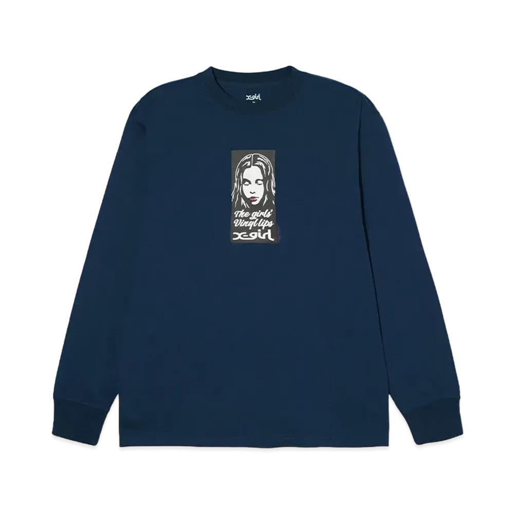 X-Girl Vinyl Lip X-Girl Face L/S Tee "Navy"