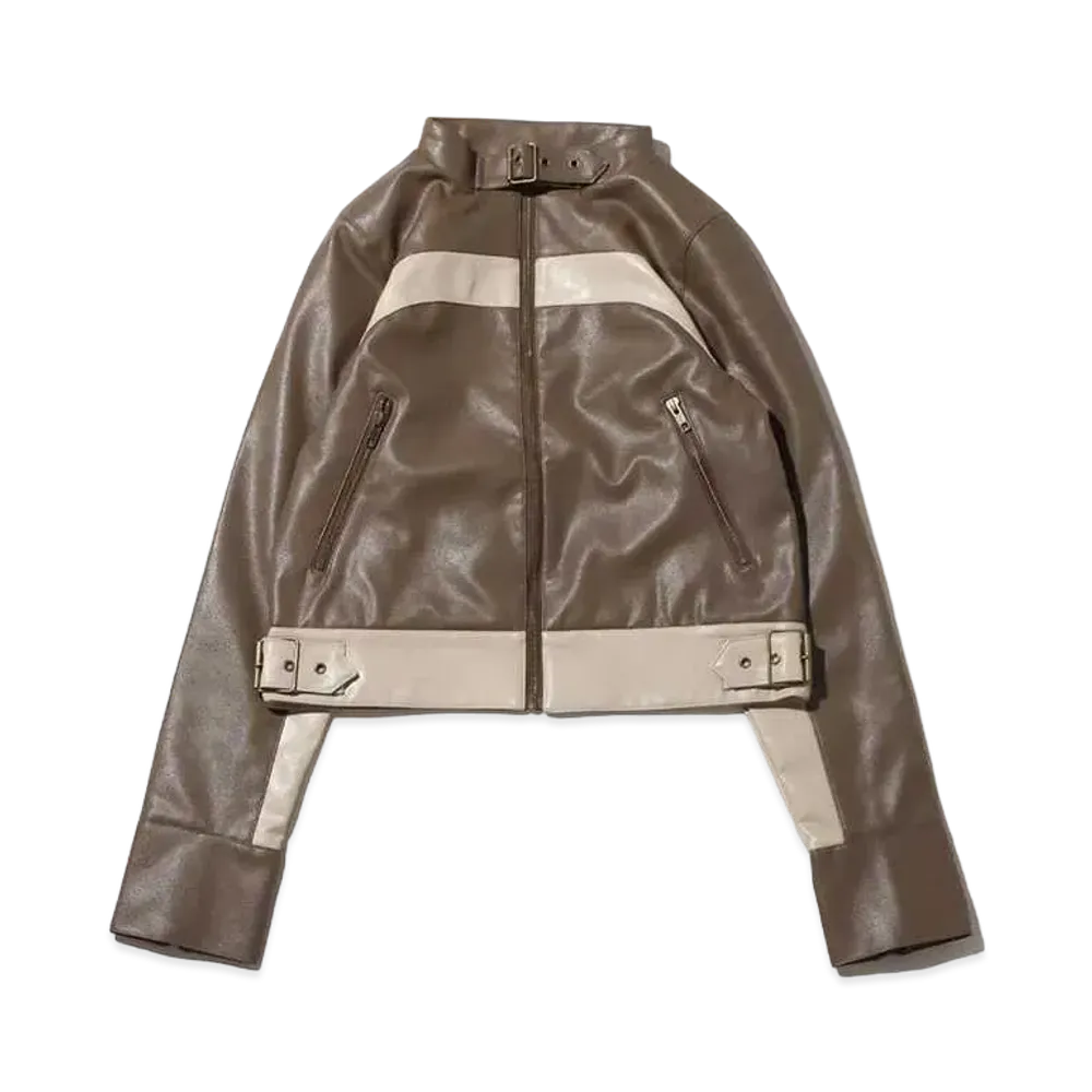 atmos pink Color Scheme Faux Leather Jacket "Brown"