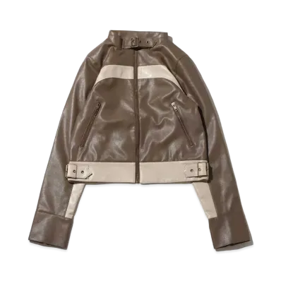 atmos pink Color Scheme Faux Leather Jacket "Brown"