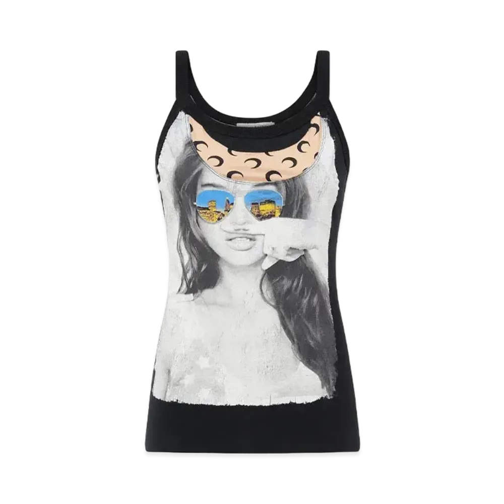 Marine Serre Regenerated Graphic T-Shirt Tank Top "Black #4"