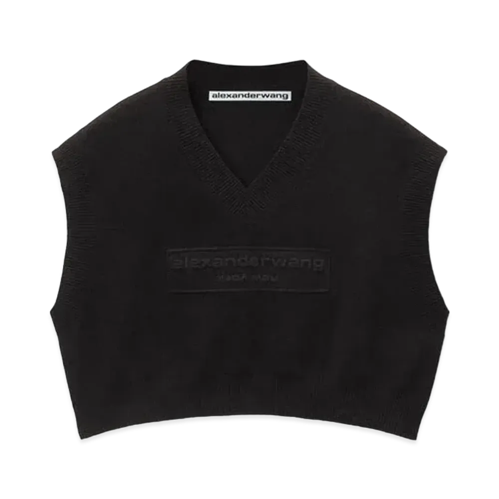 Alexander Wang Emboss Logo Rib Chenille Cropped Vest "Black"