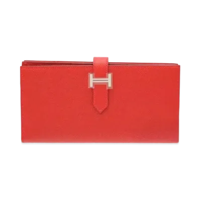 Hermes Bearn Soufflet Veau Epsom "Rouge Casaque/Silver"