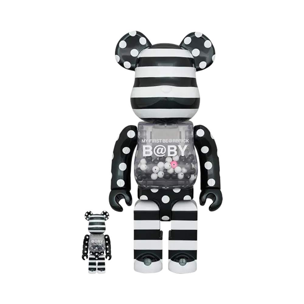 MEDICOM TOY "BEARBRICK" My First Bearbrick Baby Black & White Chrome Ver. 100% & 400%
