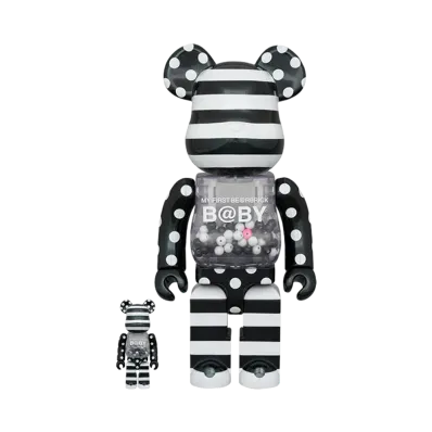 MEDICOM TOY "BEARBRICK" My First Bearbrick Baby Black & White Chrome Ver. 100% & 400%