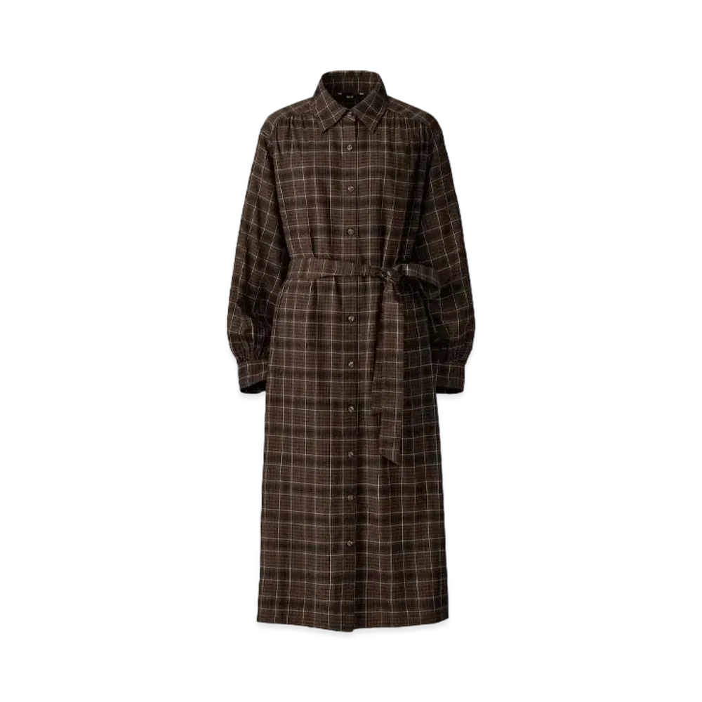 Uniqlo C Women'Sbelted Shirt Dress / Short Length #2 "Brown"