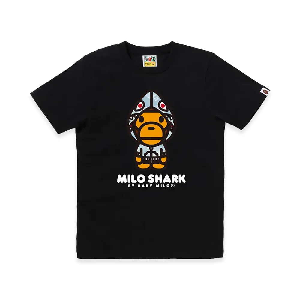 A BATHING APE Women's Milo Shark FZH Tee "Black/Sax"