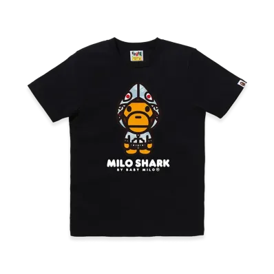 A BATHING APE Women's Milo Shark FZH Tee "Black/Sax"