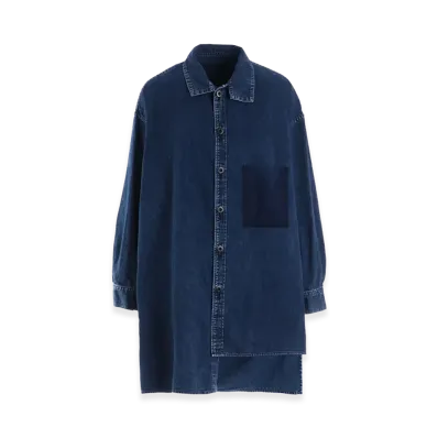 Y's 6oz Denim Chemical Wash Asymmetric Big Blouse "Indigo"