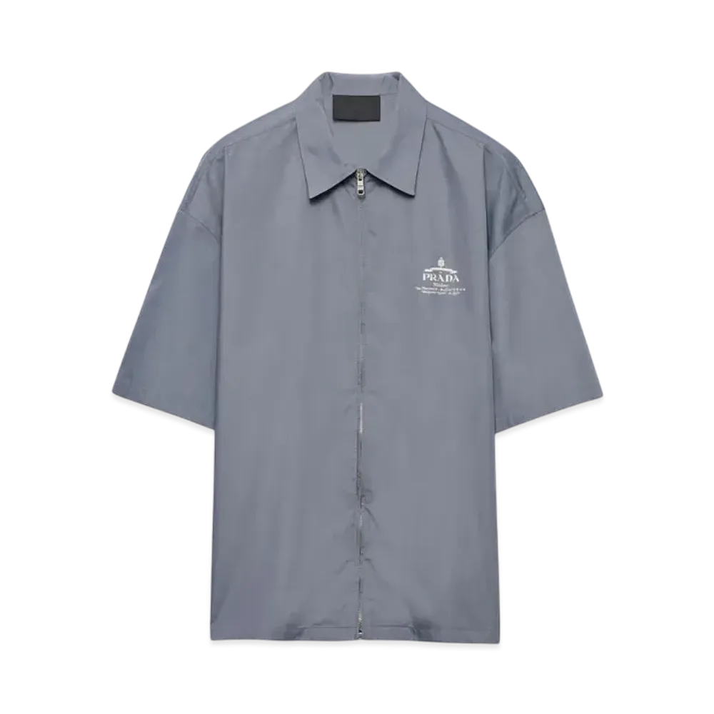 PRADA Men's Short-Sleeved Technical Cotton Shirt "Blue"