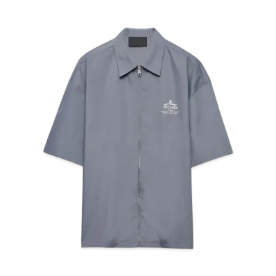 PRADA Men's Short-Sleeved Technical Cotton Shirt "Blue"