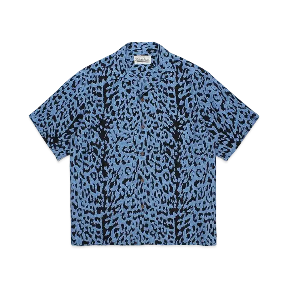 WACKO MARIA Leopard Open Collar Shirt "Navy"