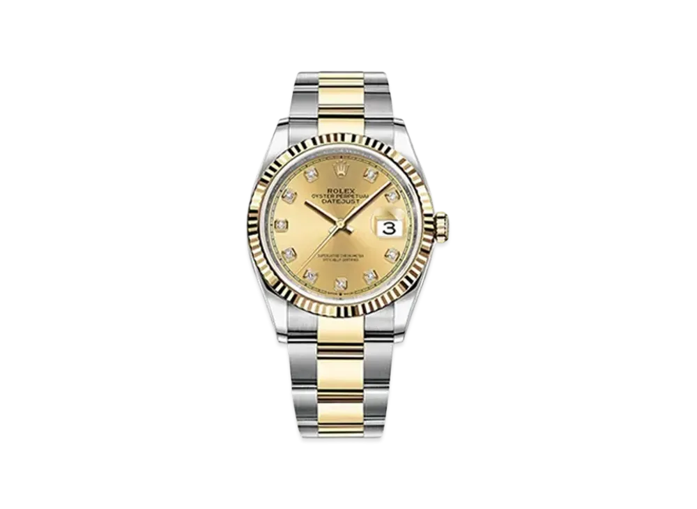 ROLEX Date-Just 36 Champagne Gold Dial 10P Diamonds 126233G