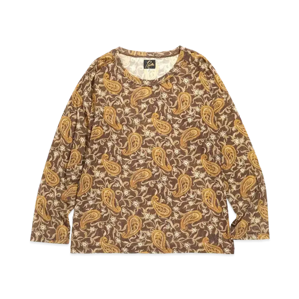 Needles L/S U NECK TEE - POLY MESH / PAISLEY PT. "Brown"