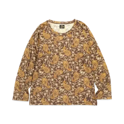 Needles L/S U NECK TEE - POLY MESH / PAISLEY PT. "Brown"